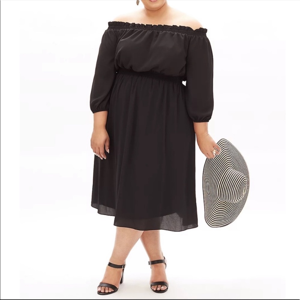 NEW Off Shoulder Black Midi Dress